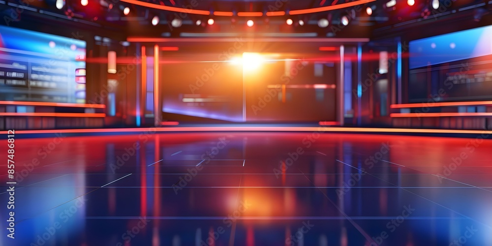 Poster creating a 3d virtual news studio backdrop for tv shows and broadcasts. concept virtual studio desig