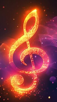 Music key neon colors on black background. Music notes abstract. blue,orange various colors neon Music notes rainbow smoke wave background. Music notes 4k video effect sparkling