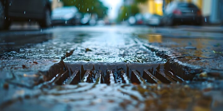 Efficient street water drainage system effectively manages rainwater flow. Concept Urban Planning, Drainage Systems, Rainwater Management, Sustainable Infrastructure, Flood Prevention
