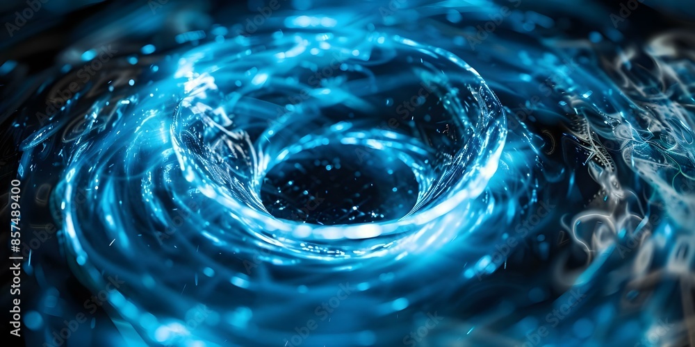 Poster image displays circular electromagnetic waves with distorted surface movement. concept physics, elec