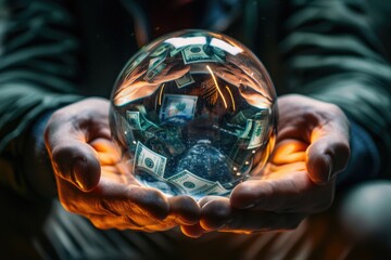 Crystal ball with money in hands  Crystal ball with money in hands  Crystal ball with money in hands