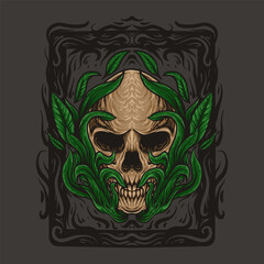 Fototapeta premium skull with leaf ornament vector illustration