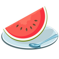 A piece of watermelon on a blue plate on a white background