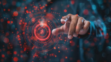 Target customer, personas, customer journey concept. Marketing automation, digital marketing. Personalized marketing, customer centric strategies. Businessman touching on screen to target customer