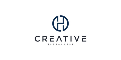 Initial H letter logo design with circle lines. Premium Vector