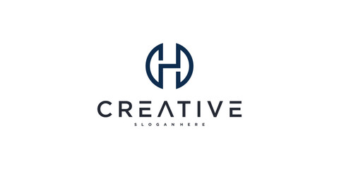 Initial H letter logo design with circle lines. Premium Vector