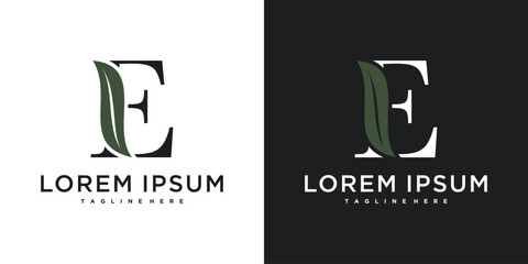 Initial letter E with leaf logo design. Premium Vector