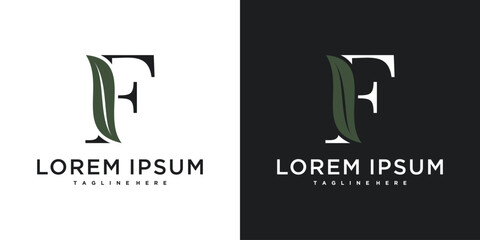Initial letter F with leaf logo design. Premium Vector
