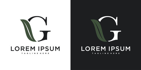 Initial letter G with leaf logo design. Premium Vector