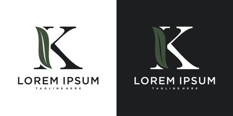 Initial letter K with leaf logo design. Premium Vector