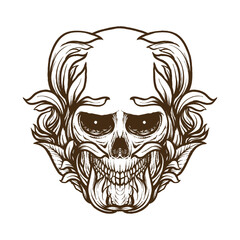 skull with lavender ornament line art vector illustration design