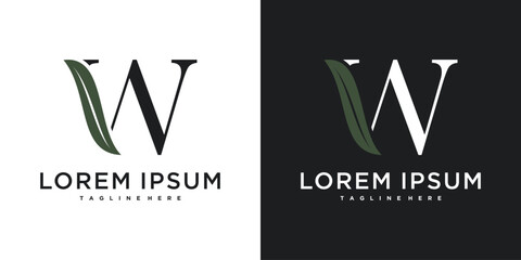 Initial letter W with leaf logo design. Premium Vector