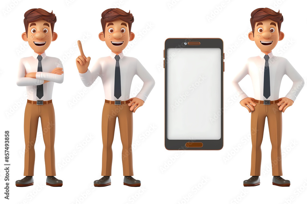 Poster 3d rendering of a businessman in different poses., isolated on a transparent background.