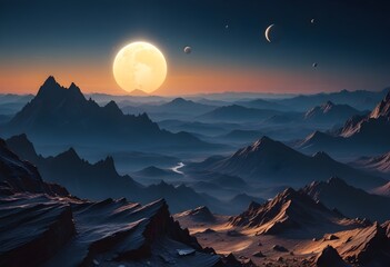 Moonrise over mountain range create with ai
