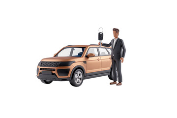 Man standing next to a parked car., isolated on a transparent background.