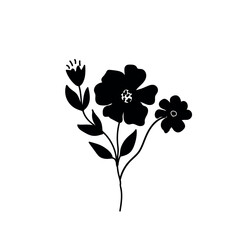 Vector black flowers Plant icon, illustration silhouette image ,botanical silhouette art flower and leaves.,