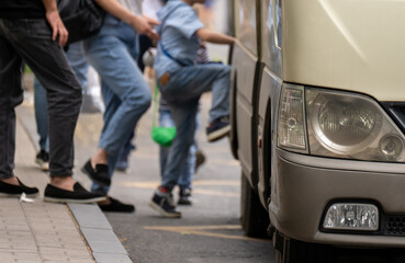 People get on the bus, use transport, bus stop © Daniel