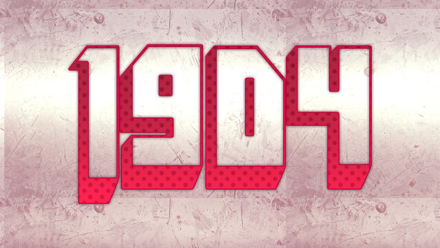 Cute 3d bold outline pink number design of 1904 on white background.
