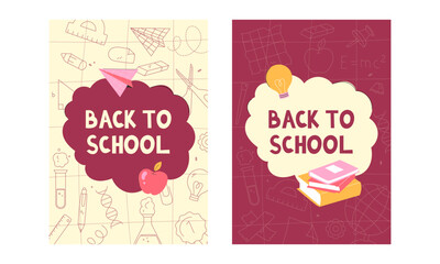 back to school poster set. A set of templates for the beginning of the school year. School supplies
