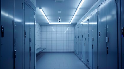 Modern Industrial Locker Room with CCTV, Generative AI