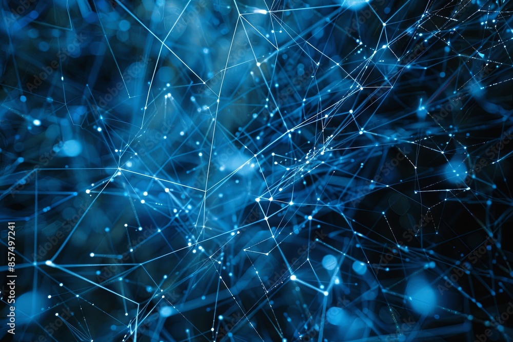 Aufkleber Abstract blue plexus network created by artificial intelligence, interconnected geometric shapes