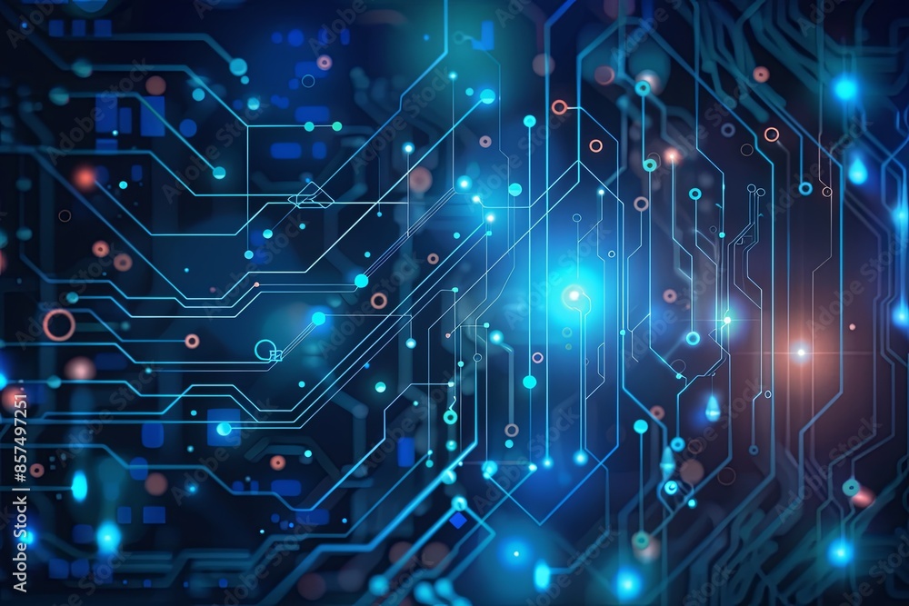 Poster Abstract Digital Circuit Board Pattern With Glowing Blue Lines and Dots