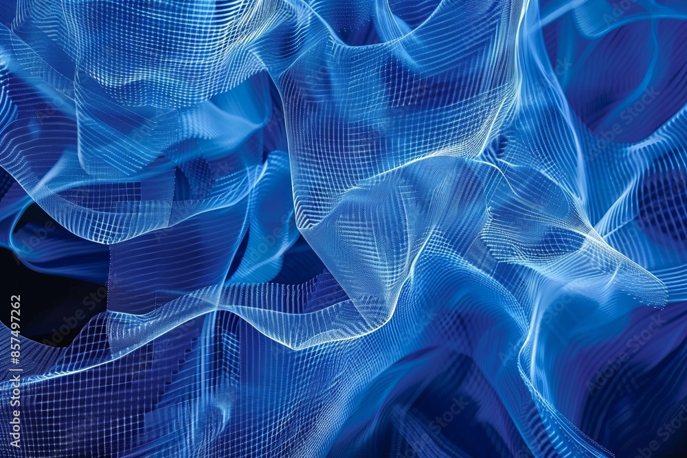 Poster abstract created ai, composed of interconnected geometric shapes in shades blue plexus pattern