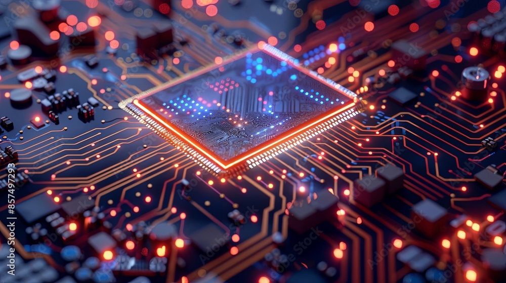 Poster close-up view biochip microprocessor, reflecting growing governmental regulations on technology