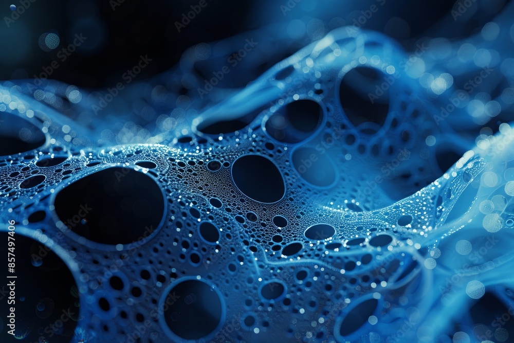Poster Mesmerizing abstract pattern created with AI, geometrical shapes in a vibrant blue plexus pattern