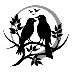 Fototapeta premium Romantic Bird Silhouette Lovebirds Perched on a Branch - Vector Art