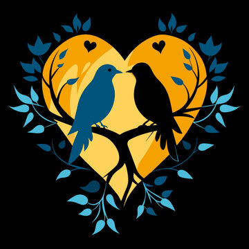 recommend clip art: Romantic Bird Silhouette Lovebirds Perched on a Branch - Vector Art