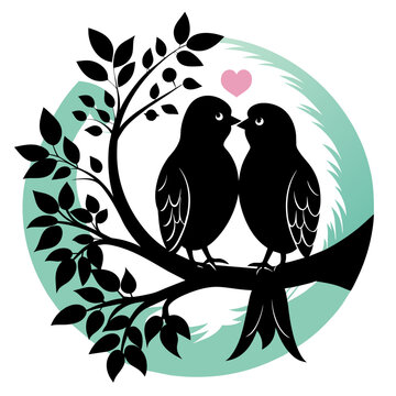 recommend clip art: Romantic Bird Silhouette Lovebirds Perched on a Branch - Vector Art