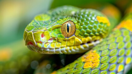 Fototapeta premium Close-up of a Vibrant Green Snake, Generative AI