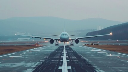 A large blue airplane sitting on the runway