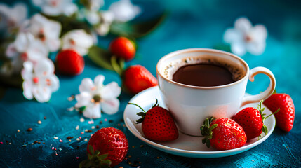 Tasse de café et fraises rouges