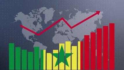 Senegal bar chart graph with ups and downs, increasing values, concept of economic recovery and business improving, businesses reopen, politics conflicts, war concept with flag - Powered by Adobe