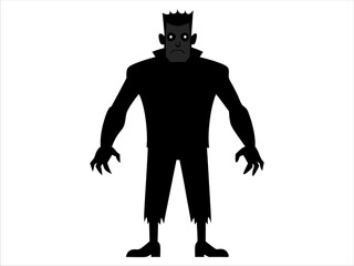 Black silhouette of Frankenstein monster isolated on a white background. Concept of Halloween, horror character, comic style, spooky creature. Print, icon, design element