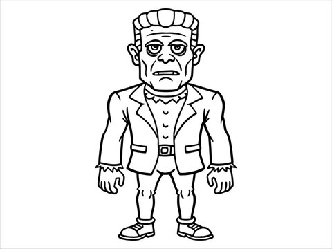 recommend clip art: Black outline of Frankenstein monster isolated on a white background. Concept of Halloween, horror character, comic style, spooky creature. Print, icon, design element