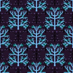 Floral seamless berries and leaves and branches pattern for wrapping paper