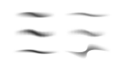 Dotted halftone waves. Abstract shapes, wave effect dotted gradient. Halftone graphic dots waves. Wave dotted halftone. Vector