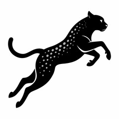 Majestic Cheetah Leaping in Mid-Air: Stunning Solid Black Silhouette Pose