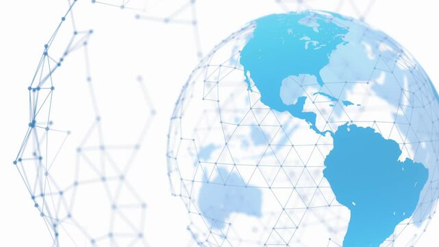 earth globe technology network plexus 3d animation full rotation loop. Can be used to represent the internet commerce,  economic blocks globalization finance or cloud computing telecommunications