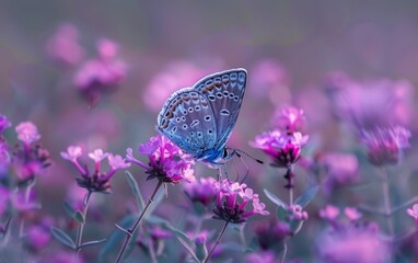 Vibrant Butterfly in a Purple Flower Field