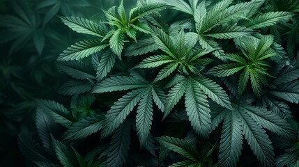 An image highlighting dense, lush green cannabis leaves thriving in a garden, representing growth, nature’s abundance, and the vibrant beauty of healthy plant life.