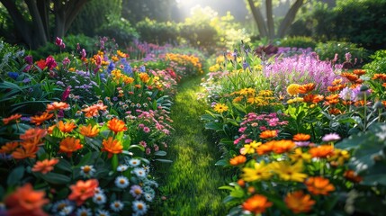 Symphony of Blooms: Enchanting Garden Aerial View