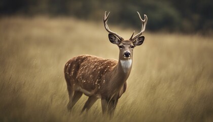 A lone deer grazing in the wild.