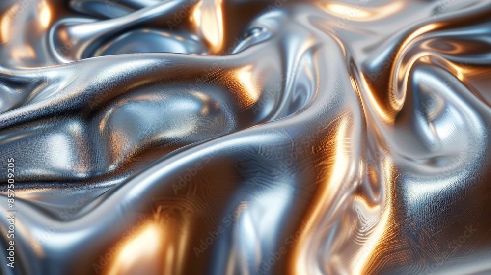 Poster abstract image showcasing metallic fabric with folds and light reflections, blending art and technol
