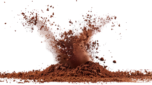 Explosion splash of ground coffee on a transparent background