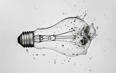 Explosive Idea: Inspirational Concept of Creativity and Innovation, Black and White Photograph with a Light Bulb