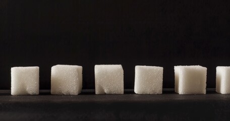 Sugar Cubes Collection: Six Squares of Granulated Sugar on a Dark Background, Captured in Two Angles